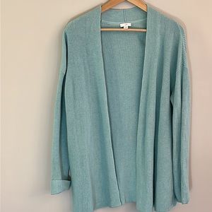 J Jill Ribbed Blue Open Long Line Cardigan Sweater SZ M Cotton Blend Coastal